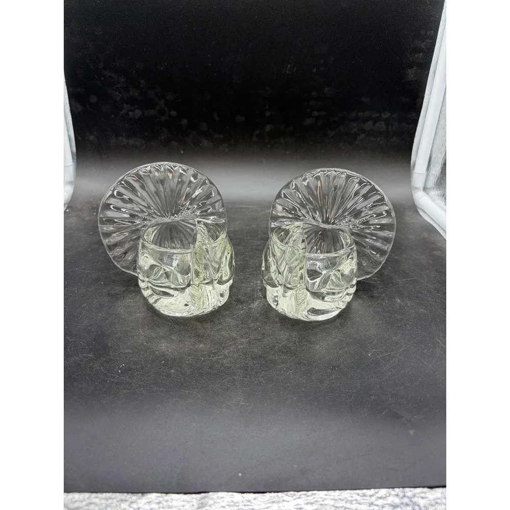 Vintage Avon Clear Glass Turkey Salt Cellars Votive Holders Pair Thanksgiving